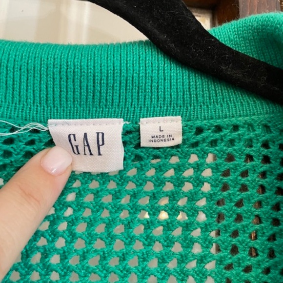 Gap Green Waffle Knit Cotton V-Neck Collared Sweater, Size Large. - Picture 3 of 5